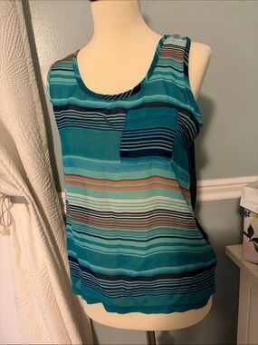 Women’s Teal Striped Sleeveless Tank Top - Casual Summer Layer